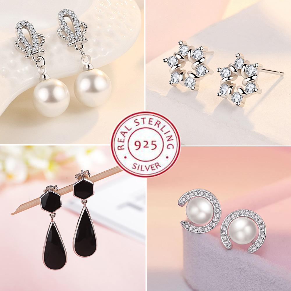 925 Sterling Silver Earrings for Women Original Charm Double Hoop Earrings Pave CZ Fine Engagement Anniversary Jewelry E557