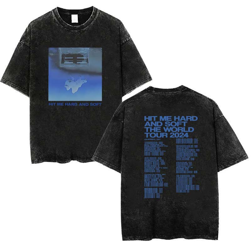 

Уличная одежда Billie Hit Me Hard and Soft Tour Выстиранные футболки Харадзюку Хип-хоп Круглый вырез Короткий рукав Повседневный наряд Одежда S