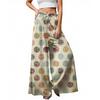 Women's Palazzo Pants Boho Floral Wide Leg Trousers Summer Beach High Waisted Flowy Pants With Pockets