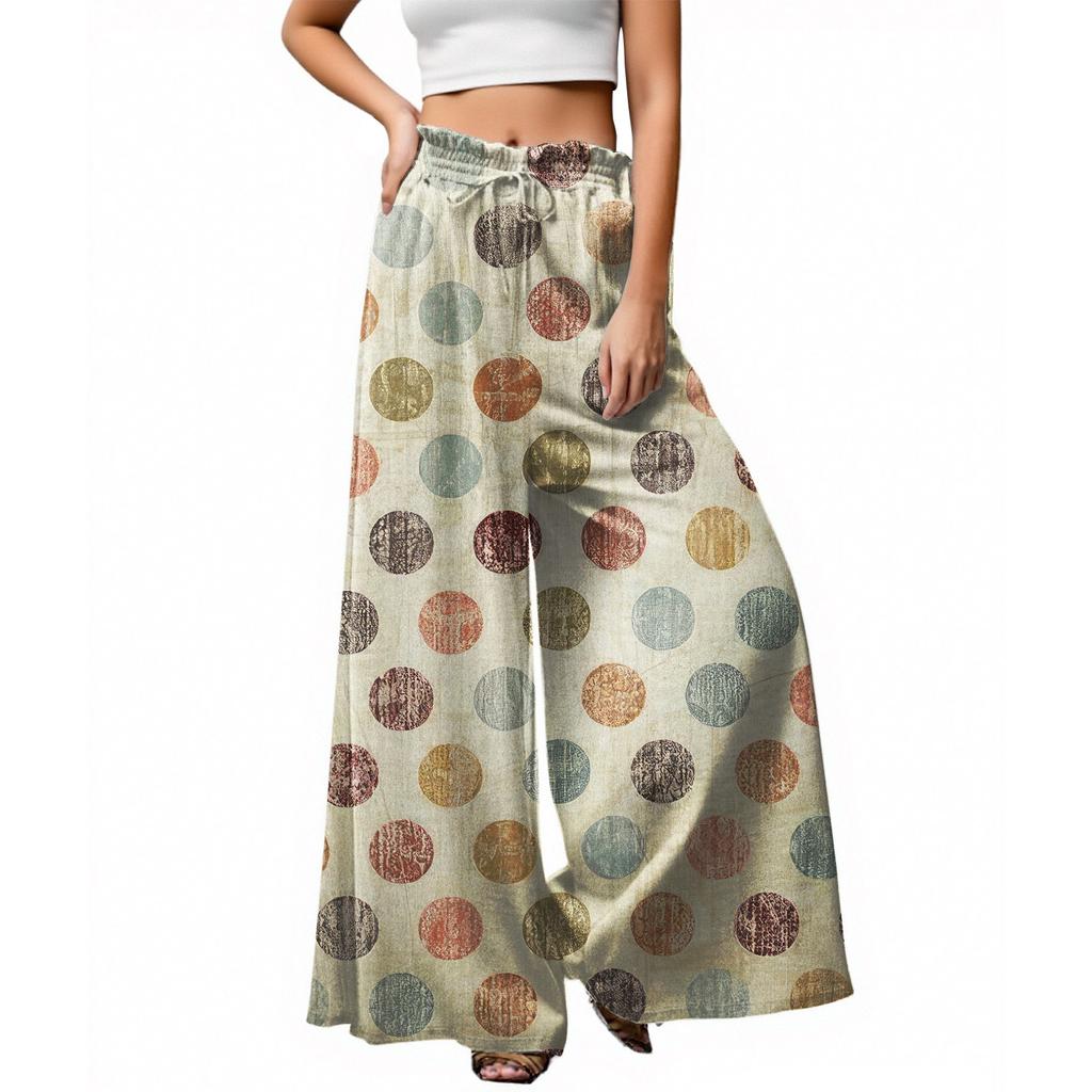 Women's Palazzo Pants Boho Floral Wide Leg Trousers Summer Beach High Waisted Flowy Pants With Pockets