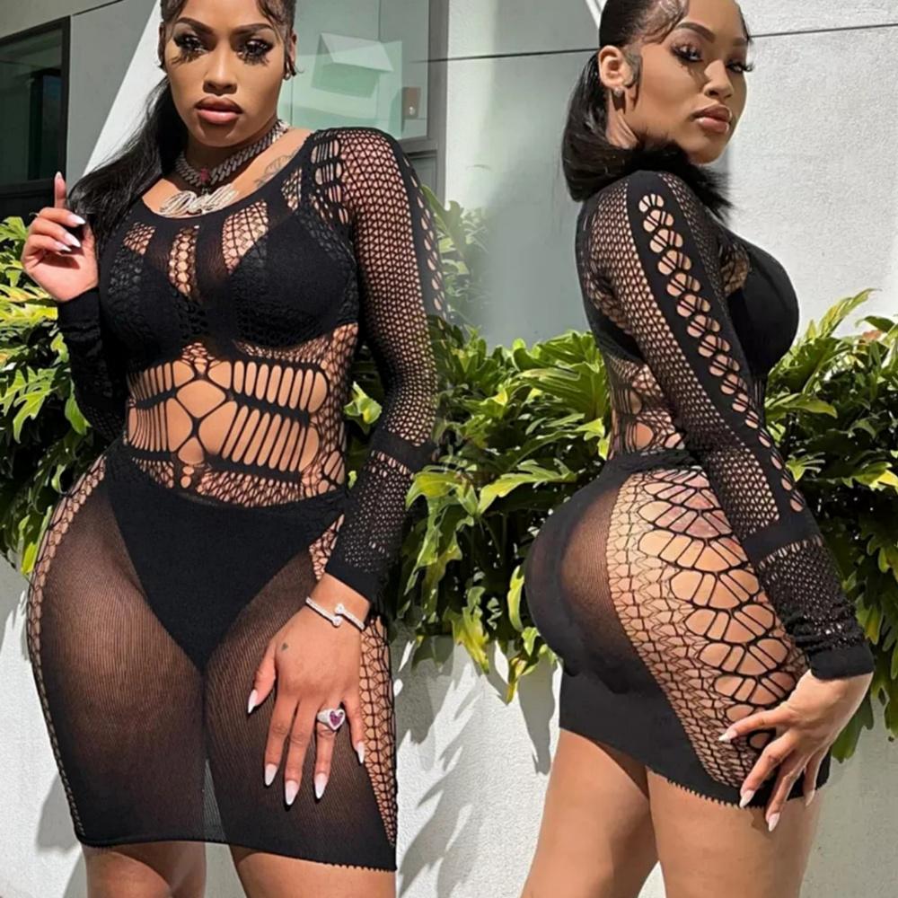 New Sexy Fishnet Long Dress Bobysuit Women Erotic Lingerie Dress Porno Babydolls Underwear Teddy Bodystockings Costumes For Sex