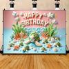 2D "Happy Birthday" Ocean Turtle Tapestry, Underwater Party Background