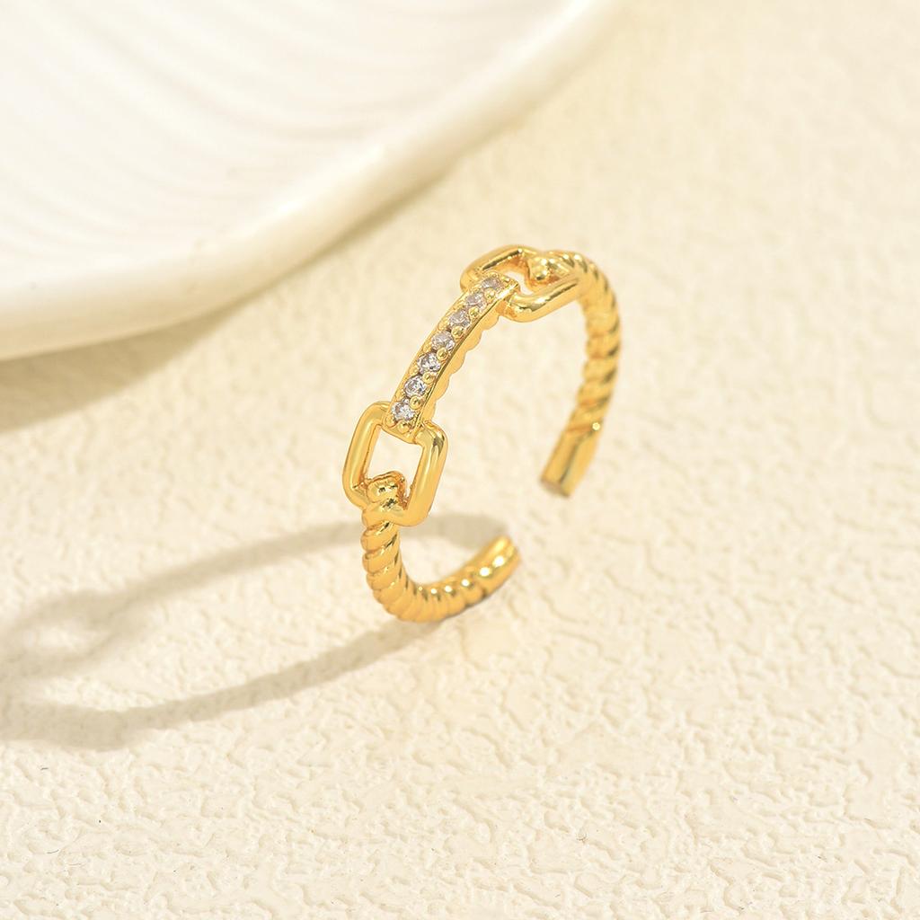 Women's Ring Geometric Lines Inlaid with Zircon Design Open Index Finger Ring Versatile Ring