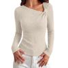 Women's Ribbed Long Sleeve Top Asymmetric Neckline Slim Fit Stretchy Knitwear Casual Pullover Shirt