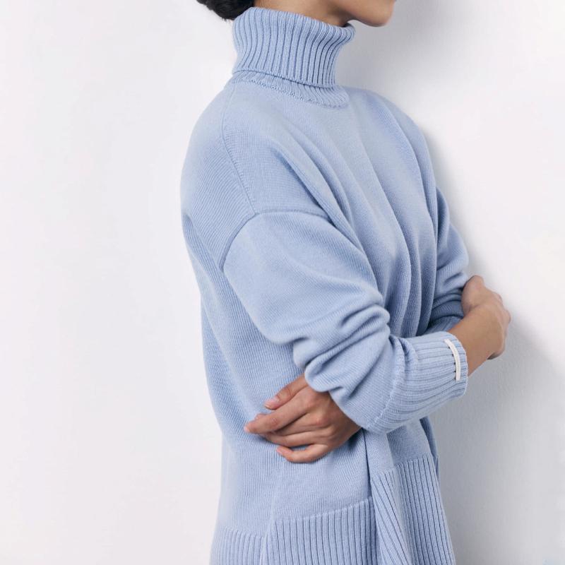 

IHUASU Женский модный повседневный однотонный свитер с длинным рукавом и высоким воротом на осень и зиму L синий