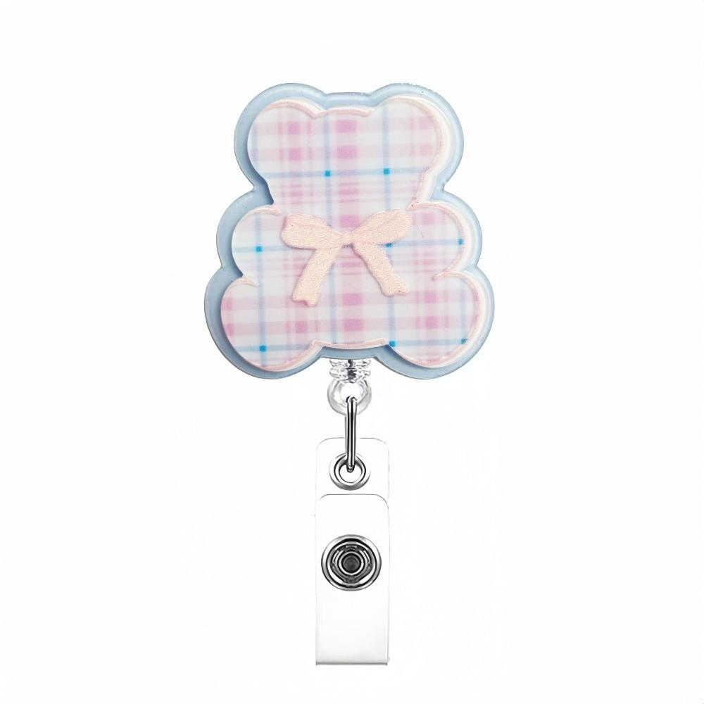 Retractable ID Badge Holder Acrylic Nurse Badge Reel Glitter Badge Reel Clip  Name Holder Bear