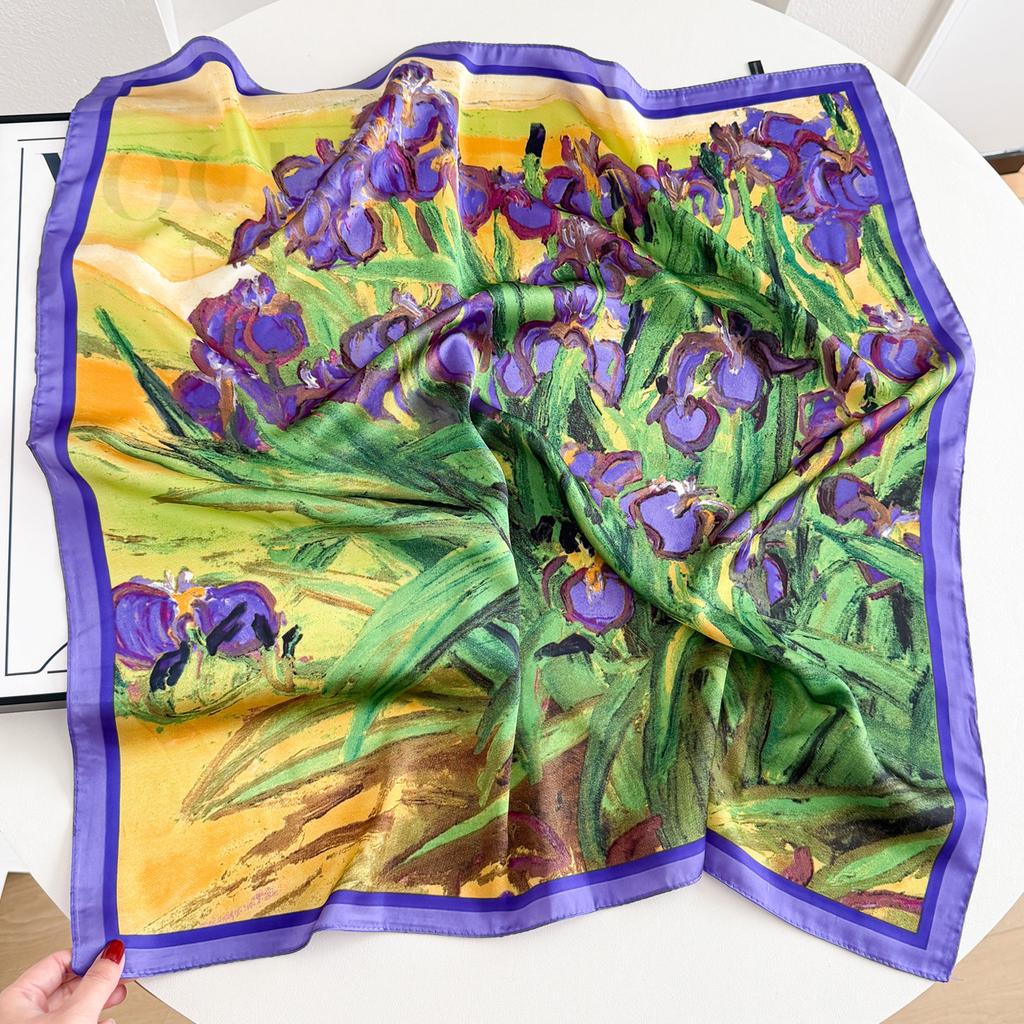 Light Green Elegant Lotus Hangzhou Silk Imitation Silk Small Square Scarf Women'S Scarf Shawl Mother Silk Scarf