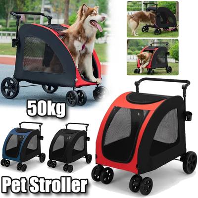 Faltbarer Großer Hund Haustier Kinderwagen Großer Raum Atmungsaktives Netz Hund und Katze Kinderwagen für 50KG Großen Hund Lauf Transport Auto