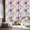 Folk Flowers Wallpaper White and Blue for Living Room and Bedroom 50x1000
