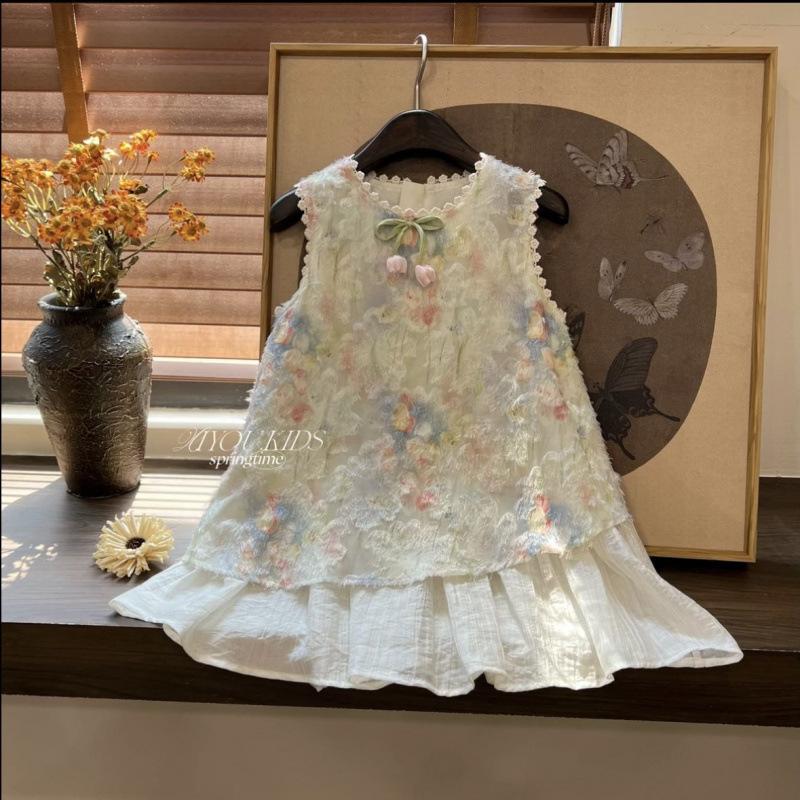 Girls Summer Sweet Floral Sleeveless Princess Dress Stylish Kids Baby Vest Dress 90cm