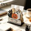 Seasonal Tabletop Ornament Halloween Wooden Napkin Holder, Ghost Pumpkin Decorative Tissue Dispenser, Festive Desktop Decoration Paper Storage