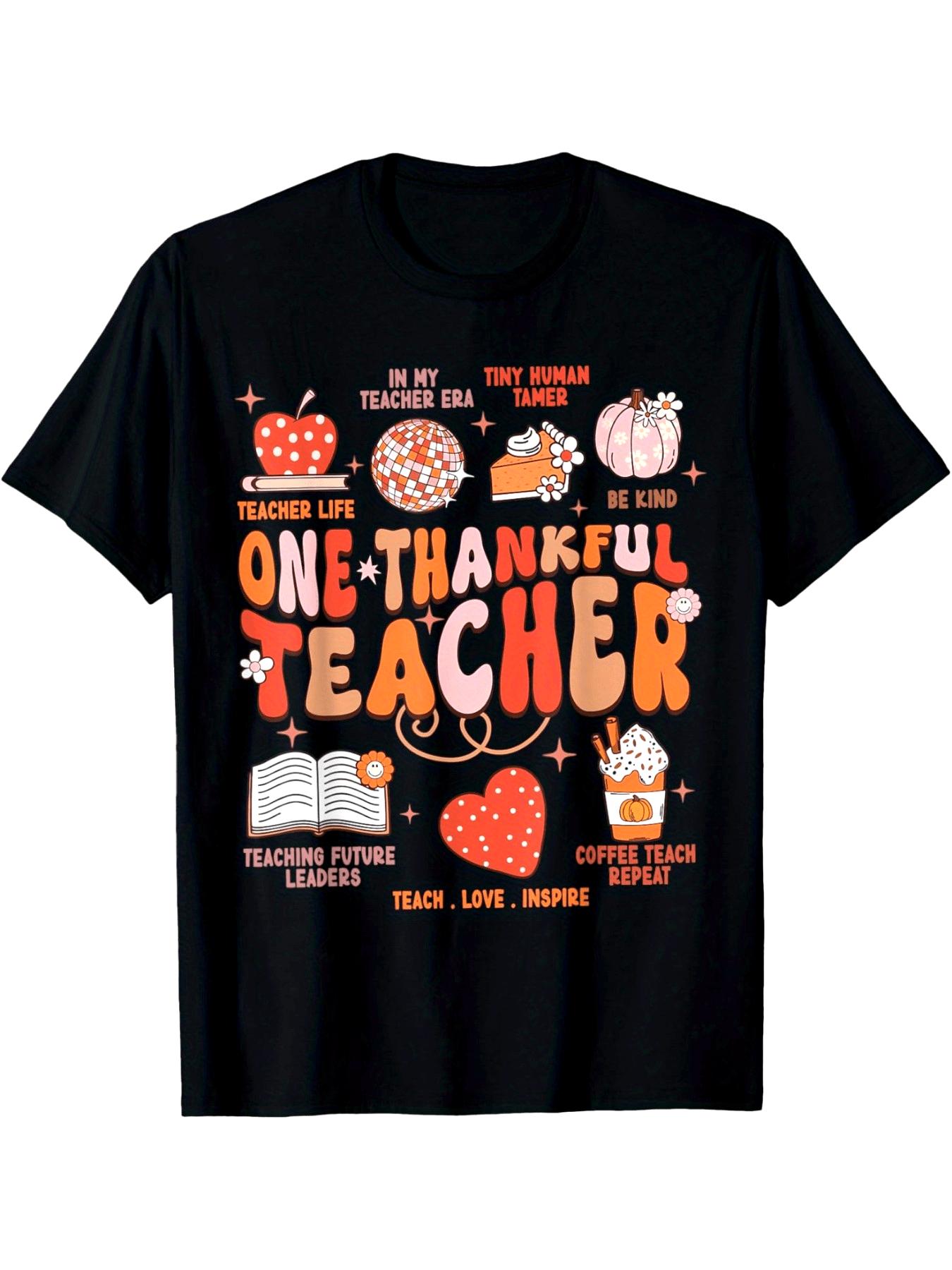 

Teacher Thanksgiving Shirt Women One Thankful Teacher Fall T-Shirt Summer Comfortable Casual Short Sleeve T-Shirt S разноцветный