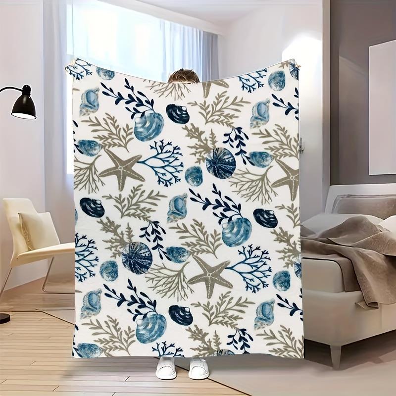 

Nautical Sea Shell Starfish Throw Blanket Ocean Design for Bedroom Decor Gift for Her CoastalHomeStyle 70x100cm28x39in