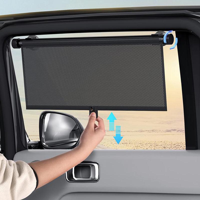 Retractable Car Side Window Sunshade Uv Blocking Roller Curtain Mesh Pvc Sun Protection Cover Summer Car Travel Accessory