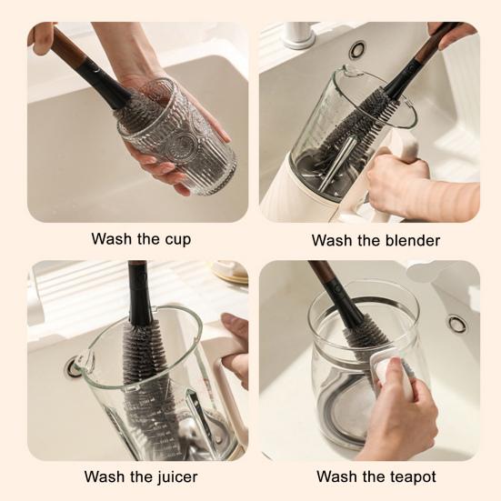 2 In 1 Bottle Brush Soft Bristle Design Long Handle Glasses Bottles Cups Cleaning Scrubber Household Cup Cleaning Tool
