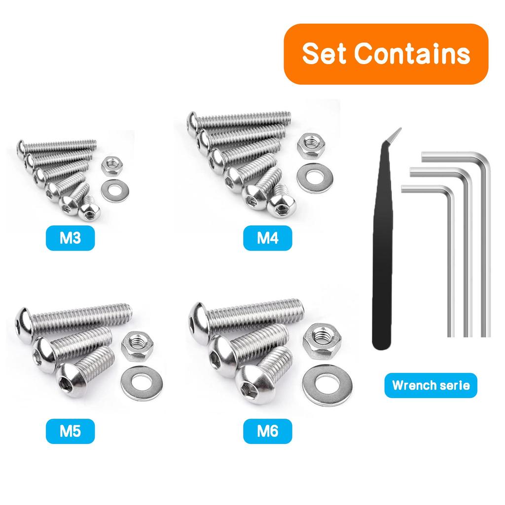 670pcs Stainless Steel Allen Screw and Bolt Combination Set | M3, M4, M5, M6 Hex Head