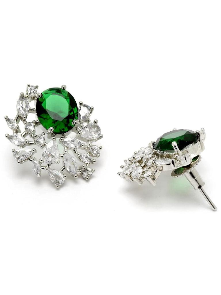 Women's Green American Diamond Stud Earrings, Metal, Cubic Zirconia