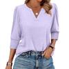 Women's Fashion Casual 3/4 Sleeve Solid Color Shirt Women's V-Neck Tops