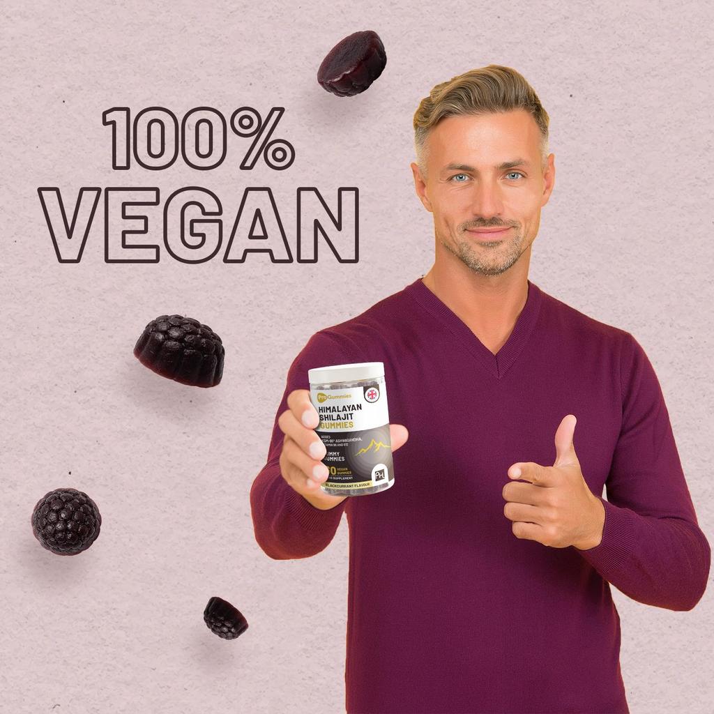 Gommose Shilajit Himalayano 3000 mg con Ashwagandha KSM-66, Vitamina B6 e B12 – 60 Gommose Vegane