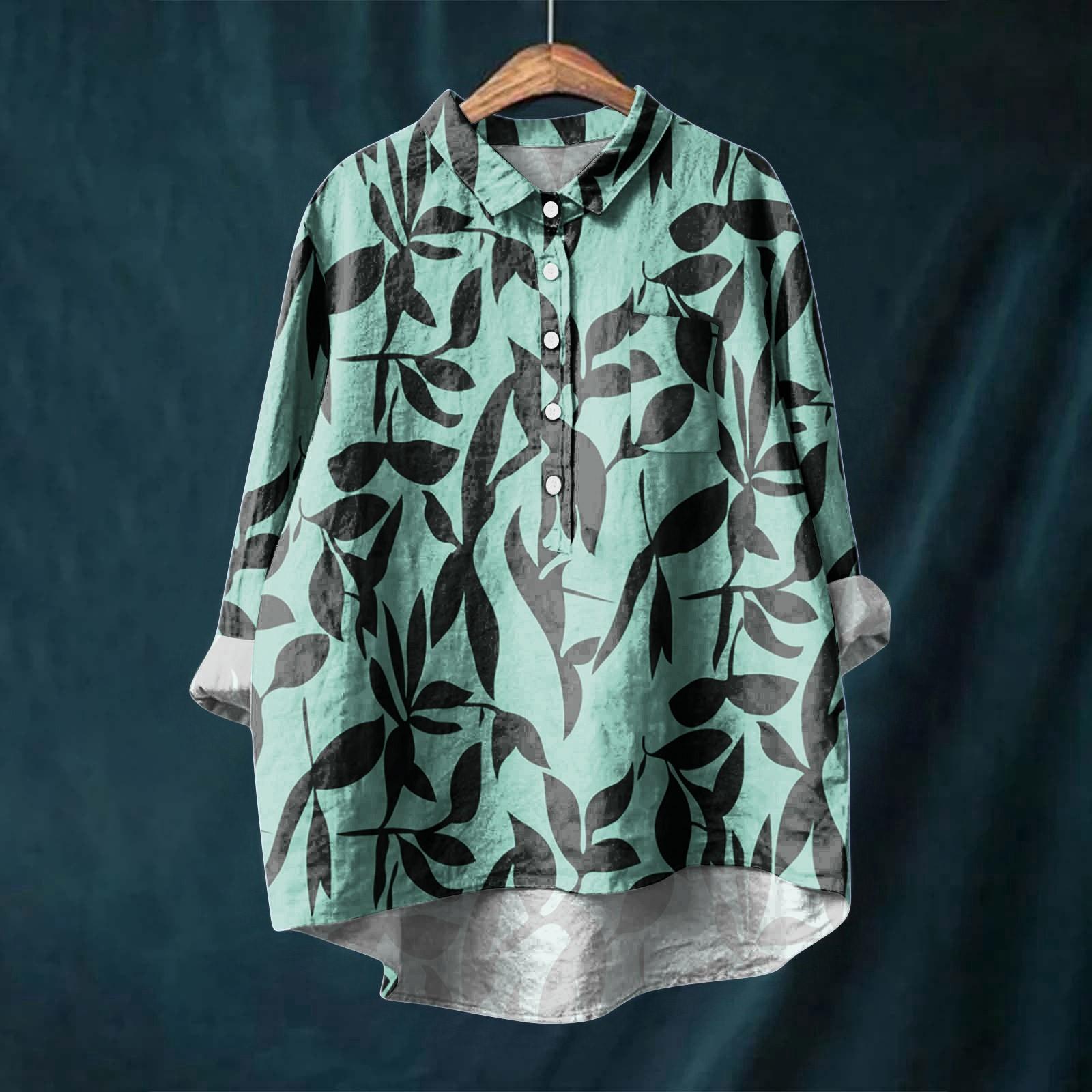 

Женская рубашка с длинным рукавом, на пуговицах, винтажный цветочный принт, повседневный подол, неровный, рубашечный воротник, топ L