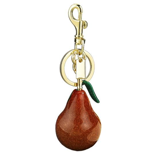 Keychain Pendant Glossy Glitter Resin Pear Shape Enamel Leaves Design Key Chain with Anti-Oxidation Lobster Clasp Lightweight Bag Accessory