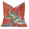 Art Deco Crane Pillow Cover: Rich Coral Or Pool Blue Outdoor Throw Pillows Cases
