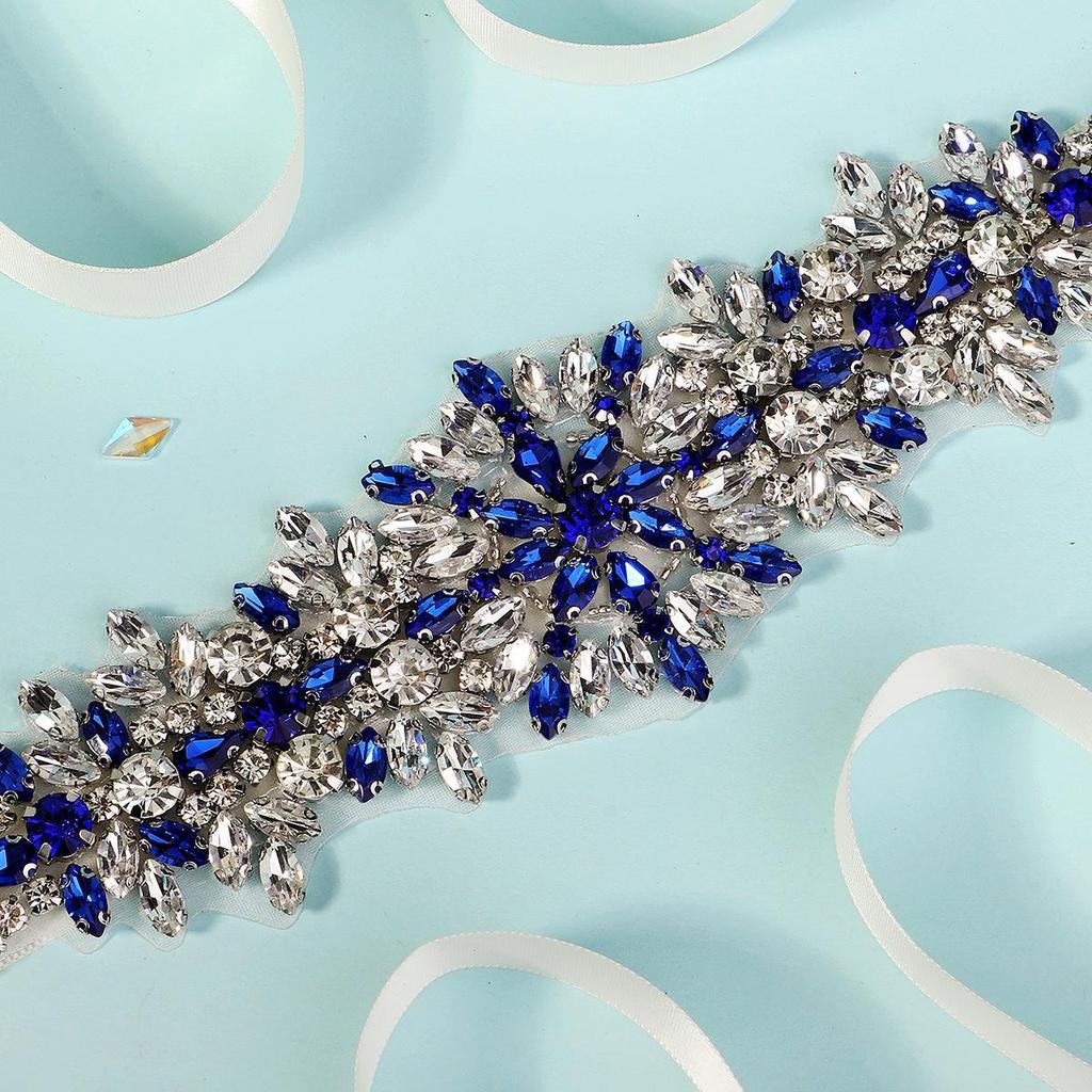 Elegant Rhinestone Flower Bridal Waistband for Wedding Dress or Evening Gown