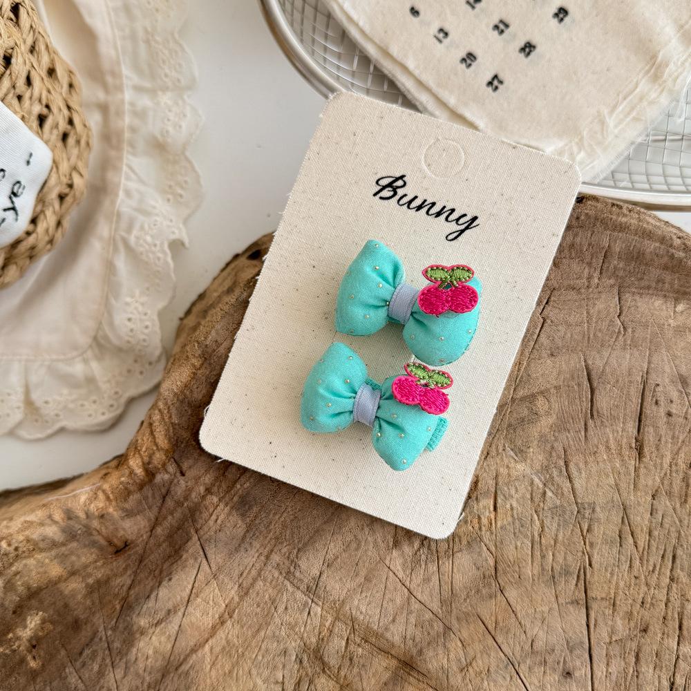2025 Spring Summer New Embroidered Cherry Strawberry Hair Clips & Ties, Candy Color Bow Duckbill Clips, Hair-Friendly Barrettes