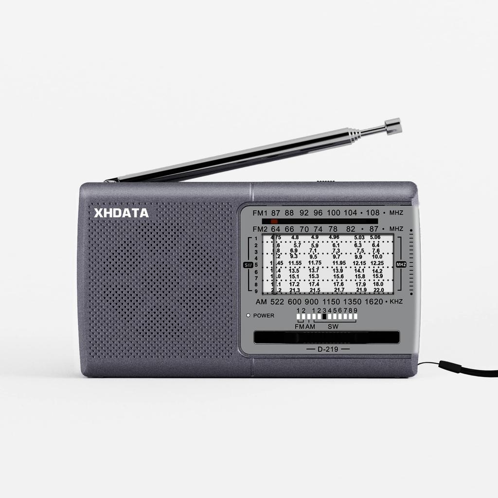 XHDATA D219 Portable Shortwave Wide FM Pocket AA Battery Emergency Easy Horizontal Japanese Instruction Manual Gray Radio, Compact, FM, AM, SW,