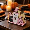 Stable Wooden Napkin Stand Halloween Holder, Cute Pastel Pumpkin Ghost Black Cat Tabletop Tissue Dispenser, Decorative Waterproof for Kitchen