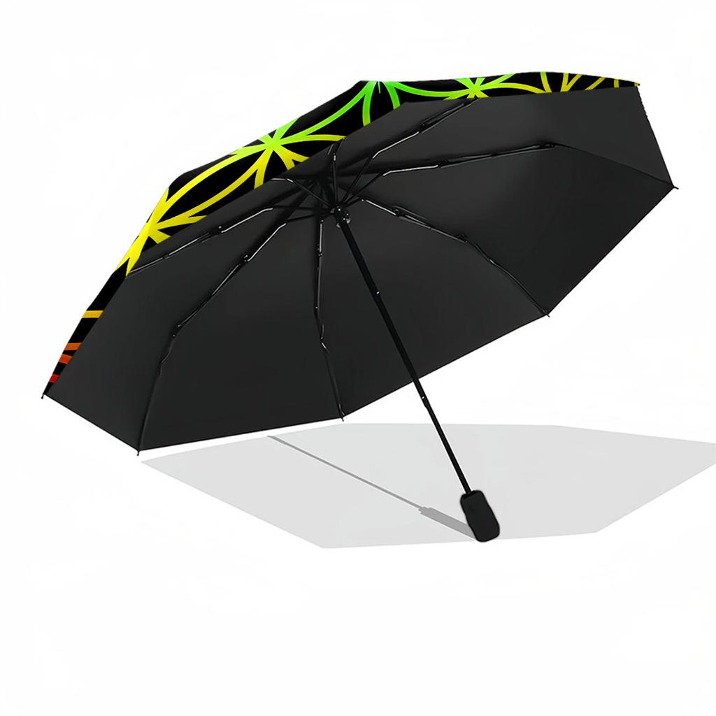 Flower of Life Rainbow Pattern Automatic Umbrella Retractable Design with 8 Rib Durability Durable Plastic Iron Travel Essential