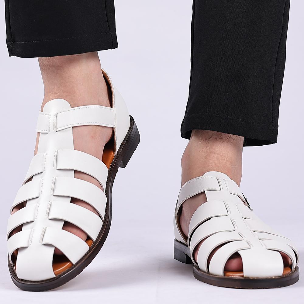 Nové letní pánské černé sandály z pravé kůže, módní římské sandály, ručně vyráběné pánské ležérní boty na platformě, venkovní pánské plážové sandály