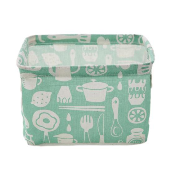 Foldable Storage Basket with Handles Waterproof Large Capacity Cotton Linen Printed