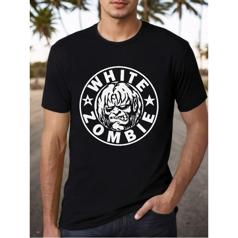 

European sizes Black And White T-Shirt Featuring The White Zombie Logo Version 1, Designed by Rob Zombie. 4XL чорний