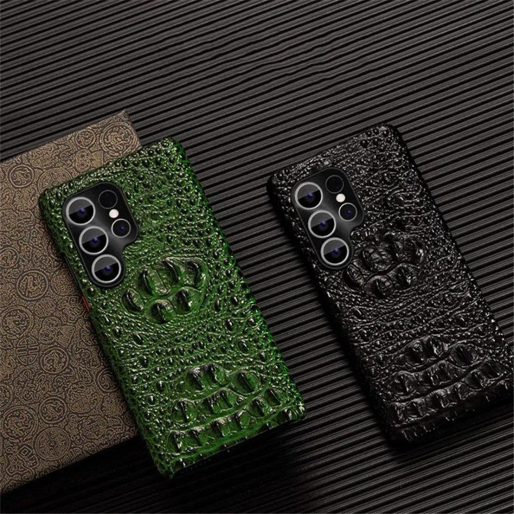 Echte Rindsleder Dünne Hülle Für Samsung Galaxy S10 S20 S21 S22 S23 S24 S25 Plus Ultra 3D Krokodil Schädel Rückseite Hülle