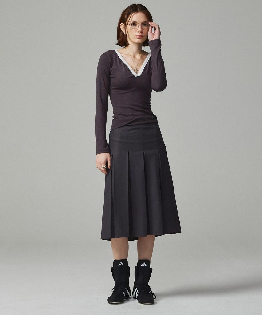 KITTY POTTERY Symbol Embroidered Pleated Long Skirt Black