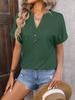 2024 Damen V-Ausschnitt Knopf Einfarbig Baumwolle Locker Kurzarm T-Shirt - Frühling/Sommer Kollektion