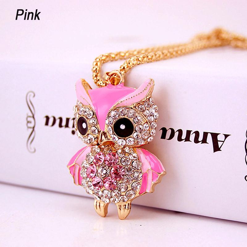 Luxurious Crystal Pendant Long Necklace Featuring Vintage Punk Style Rhinestone Owl