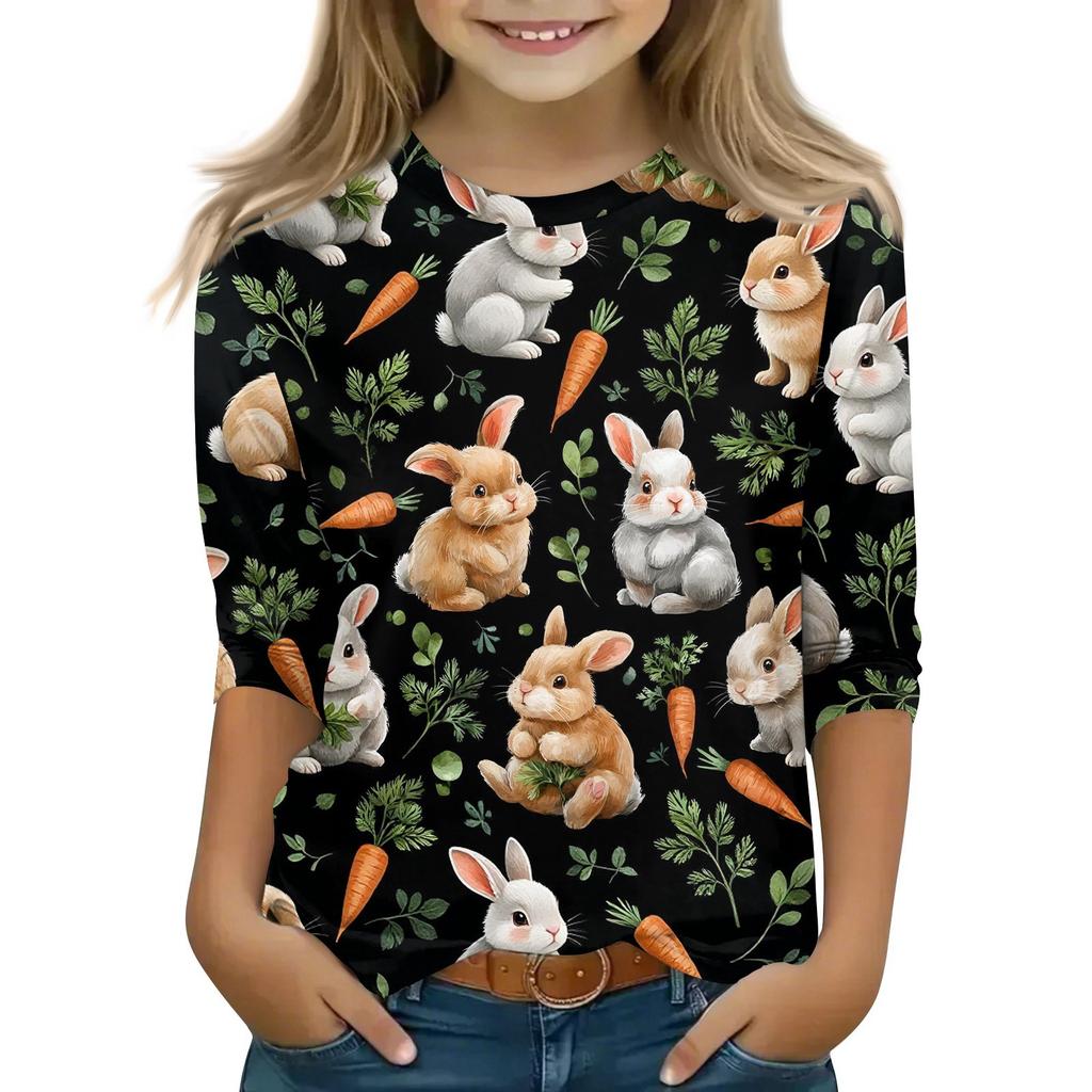 Kinder 3/4 Ärmel Tops Casual Print T Shirt Rundhals Pullover Bluse