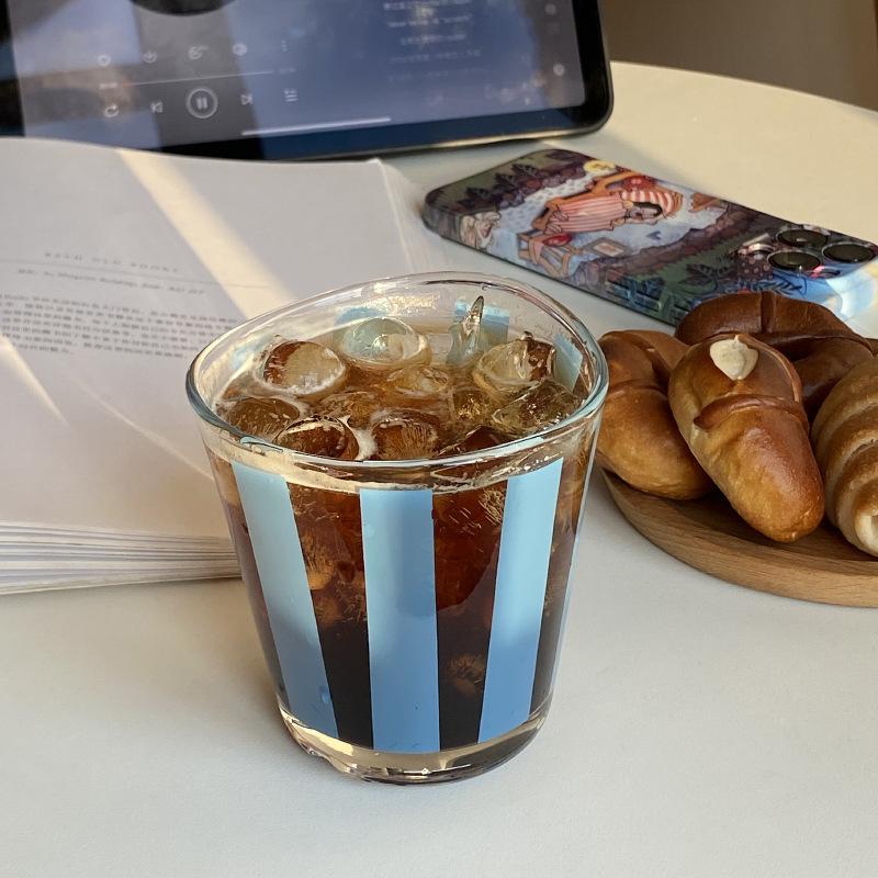 Homemade Retro Small Fresh Glass, Blue Striped Polka Dot Irregular Water Cup Milk Cup Niche Simple