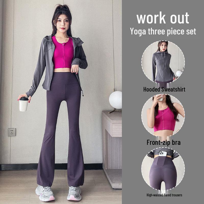 

2024 Women s Dance Fitness Set: Slimming Jacket, Yoga Vest, Micro Flare Pants Large