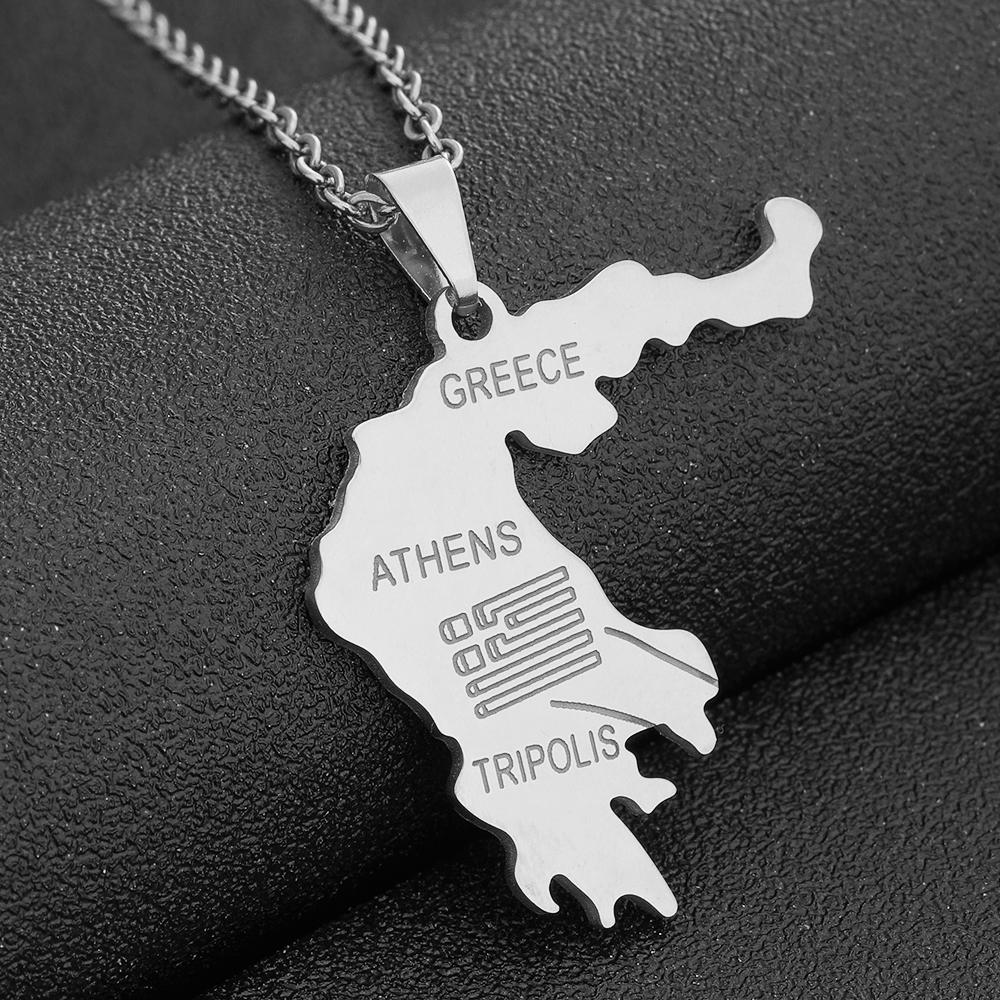 Greece Map Flag Pendant Necklace Stainless Steel Gold Silver Color Hellenic Republic Men Women Map Jewelry Patriotic Gift