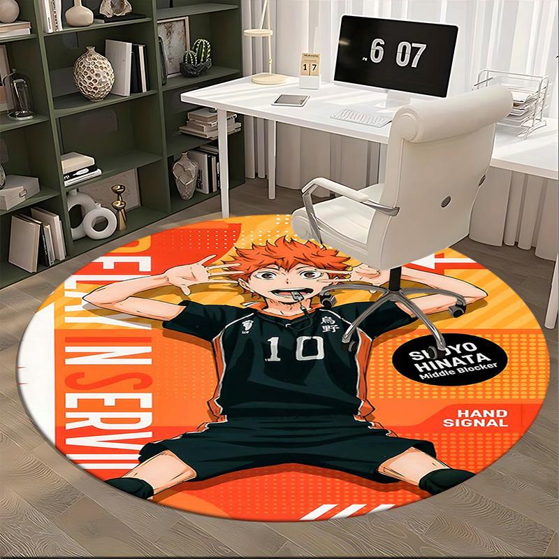 1pc Haikyuu Shoyo Hinata 10 Round Carpet, Office Chair Mat, Non-Slip Rug for Home Decor, Seasonal Gift, Suitable for Office, Living Room
