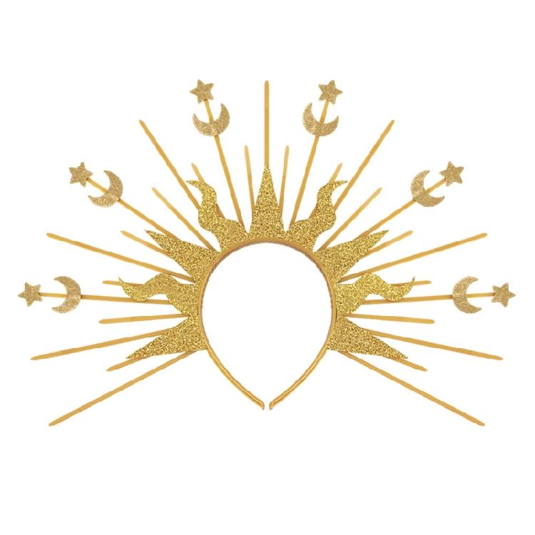 Корона Ободок для Волос для Женщин Девушек Косплей Барокко Шипованный Луна Звезда Ободок для Волос Свадебный Душ Свадебные Головные Уборы 1