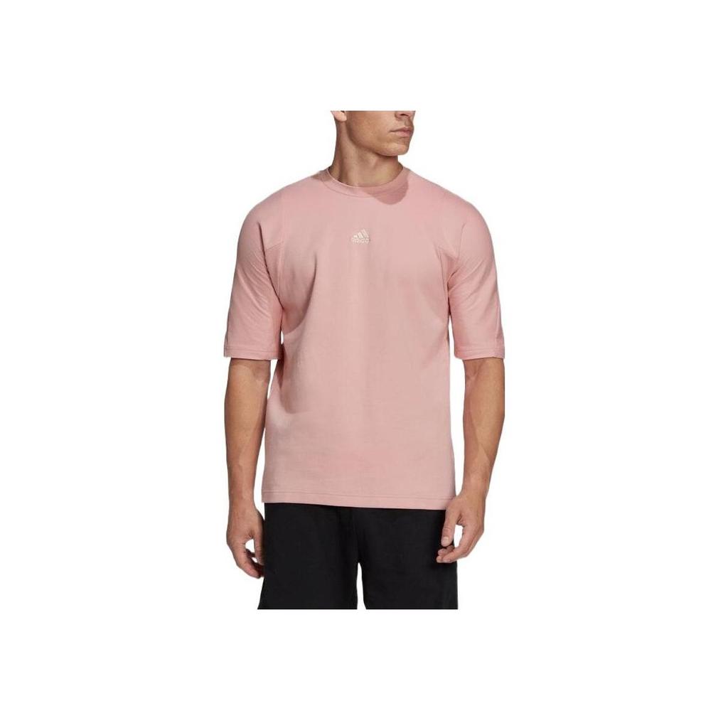 Adidas Solid Logo Print Casual Crew Neck Short Sleeve T-Shirt Men Tops Light-Pink HB6598