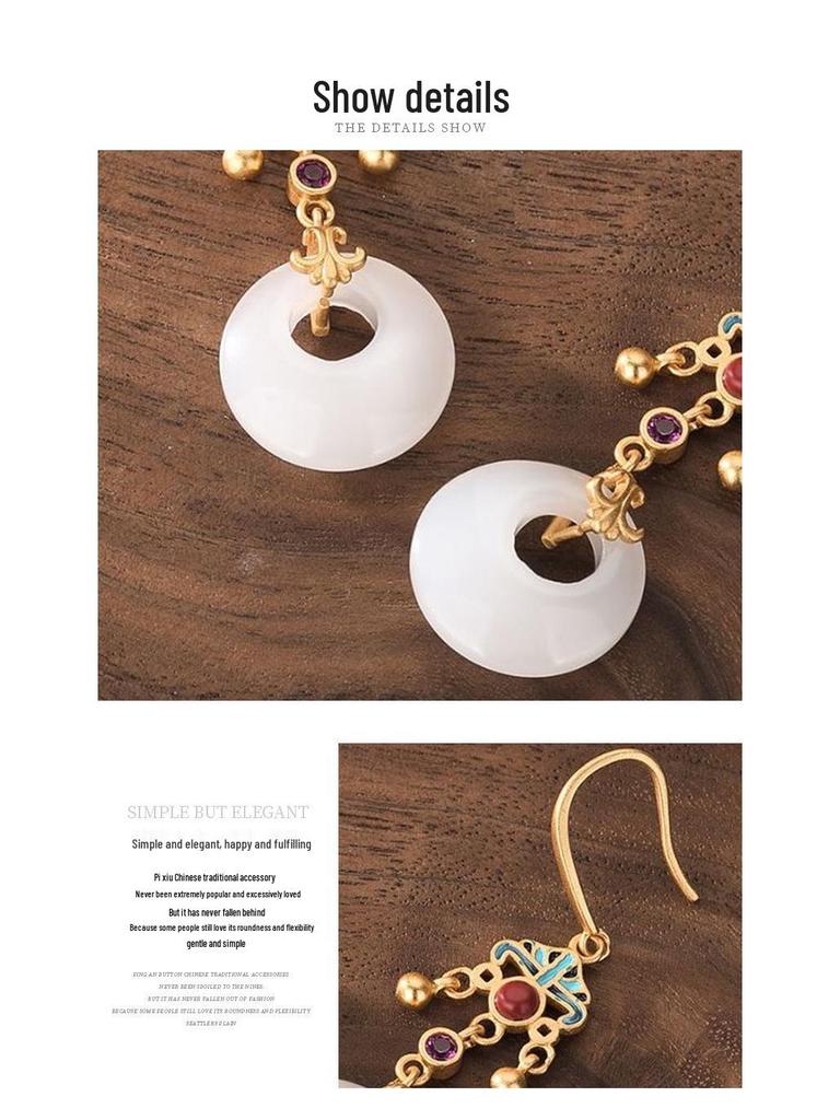 Guochao Palace-Style Retro Enamel Cloisonné Earrings with Jade Accents