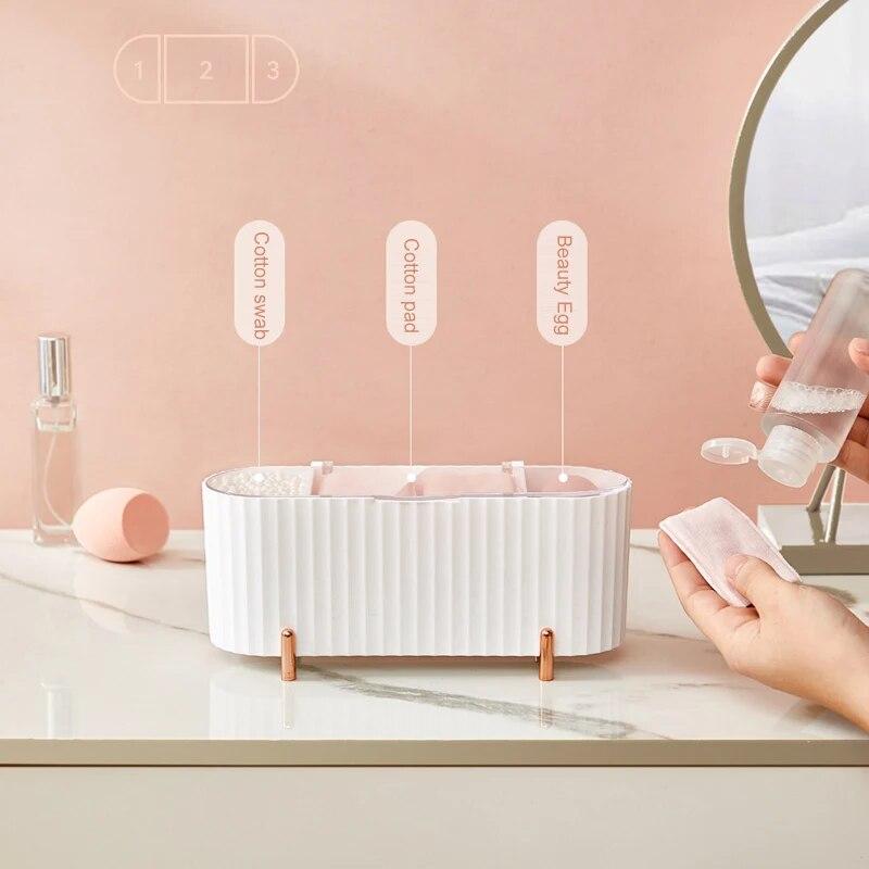 Desktop Kosmetik Lagerung Box Staub-proof Make-Up Organizer Für Wattepads Tupfer Schönheit Ei Halter Bad Schmuck Organizer