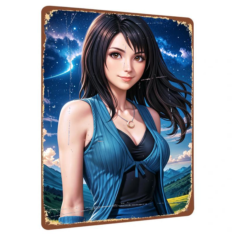 

Oriental Girl Under Starry Sky Metal Tin Sign Home Decor Living Room Bedroom Wall Art Mural 20x30cm（7.8x11.8inch）