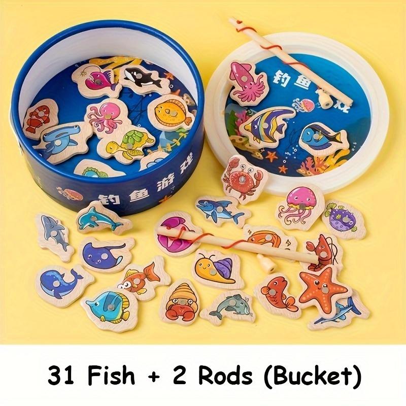 Magnetic Wooden Fishing Game - Educational Toy, Colorful Marine Life Pieces, Interactive Parent-Youngsters Cognitive Development