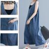 WTEMPO Women Cheap Blue Denim Dress Female V-Neck Summer Solid Casual Vintage Sleeveless Big Pockets Loose Retro Jeans Dresses